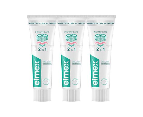 Elmex Sensitive Clinical Expert Instant Care Trio Tootpaste - Zubní pasta 75ml Zobu pastas un mutes dobuma skalojamie līdzekļi