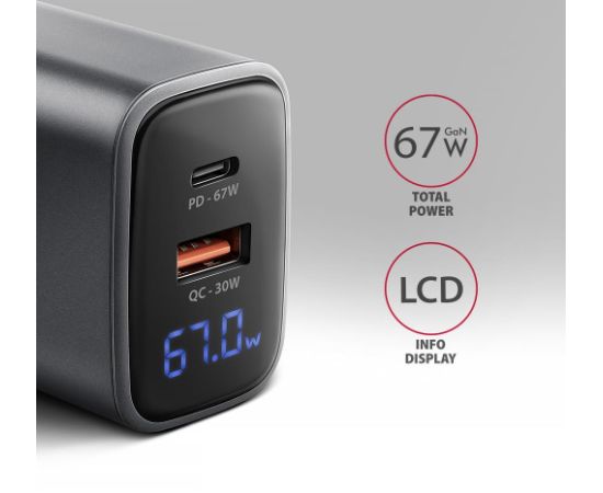 MOBILE CHARGER WALL USB 67W/GAN 2PORT ACU-PQ67D AXAGON Новинки смартфонов и телефонов