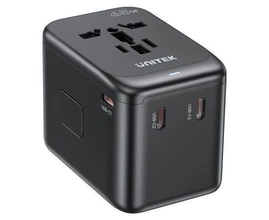 Power charger - Unitek 65W Universal Travel Adapter (P1122ABK01) | 1xUSB-A 3xUSB-C 1xAC Telefonu lādētāji 220v