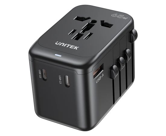 Power charger - Unitek 65W Universal Travel Adapter (P1122ABK01) | 1xUSB-A 3xUSB-C 1xAC Telefonu lādētāji 220v