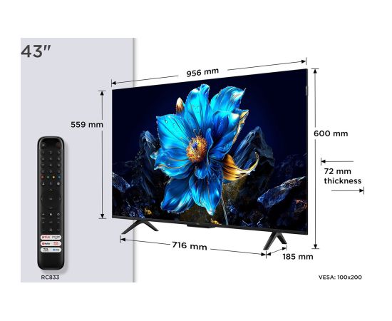 TCL P7K 43P7K TV 109.2 cm (43") 4K Ultra HD Smart TV Wi-Fi Metallic 430 cd/m² Телевизоры