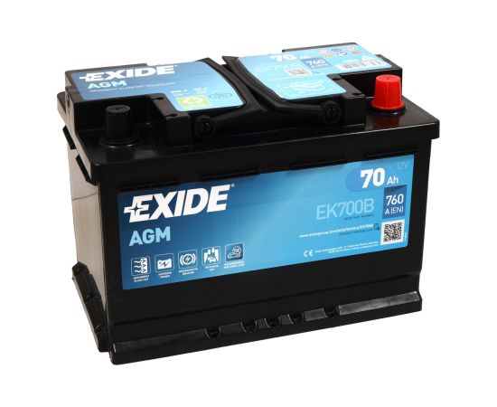 EXIDE START-STOP AGM EK700B 12V 70Ah 760A(EN) 278x175x190 0/1 EAN3661024038164 Akumulatori