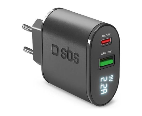 SBS, USB-A, USB-C, LCD, 20 W, black - Wall charger Зарядные устройства