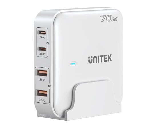 GaN network charger - Unitek P1228AWH01-EU | 70W 2x USB-C 2x USB-A Telefonu lādētāji 220v
