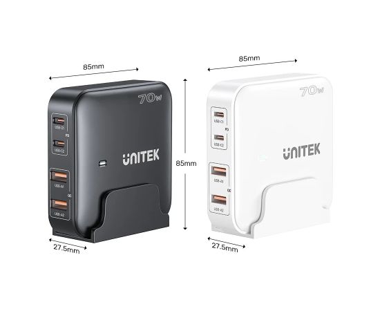 GaN network charger - Unitek P1228AWH01-EU | 70W 2x USB-C 2x USB-A Telefonu lādētāji 220v
