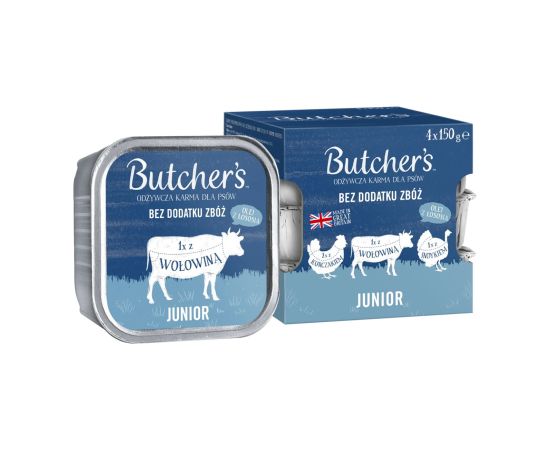 BUTCHER'S Original Junior Mega pack mix Pate - wet dog food - 4 x 150g Suņu barība