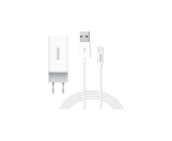 Lādētājs Savio GaN 65W + USB-A - USB Type-C 1m Cable Telefonu lādētāji 220v