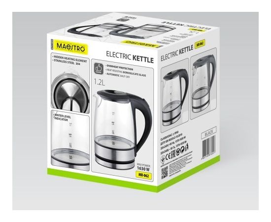 Czajnik elektryczny szklany 1630W MR-062-BLACK MAESTRO Tējkannas (elektriskās)