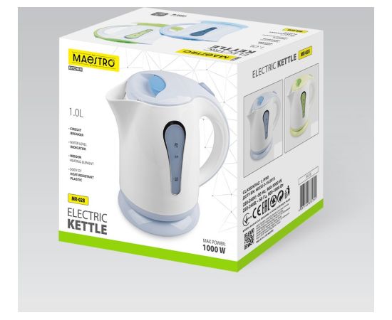 Czajnik elektryczny 1L 1000W MR-028-BLUE MAESTRO Tējkannas (elektriskās)