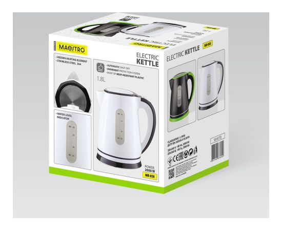 Czajnik elektryczny 1,8l 2000W MR-058-WHITE MAESTRO Tējkannas (elektriskās)