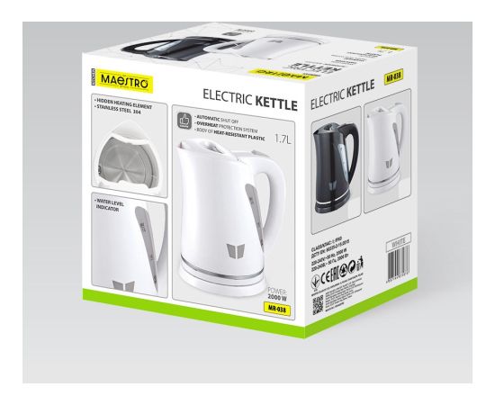 Czajnik elektryczny 1,7l 2000W MR-038-WHITE MAESTRO Tējkannas (elektriskās)