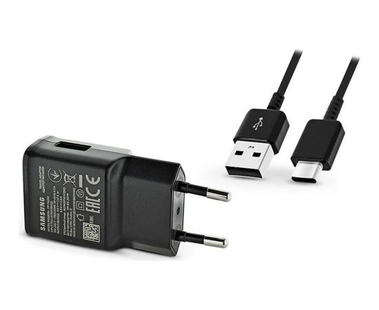EP-TA200EBE + EP-DG970BBE Samsung 15W lādētājs + USB-C datu kabelis melns (OEM) Telefonu lādētāji 220v