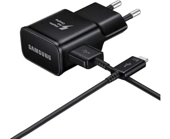 EP-TA200EBE + EP-DR140ABE Samsung 15 W lādētājs + USB-C datu kabelis melns (OEM) Telefonu lādētāji 220v