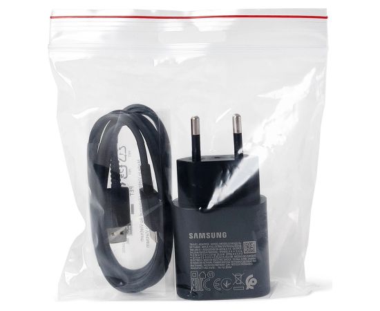 EP-TA200EBE + EP-DR140ABE Samsung 15 W lādētājs + USB-C datu kabelis melns (OEM) Telefonu lādētāji 220v