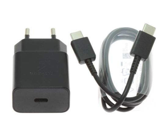 EP-T1510EBE + EP-DA705BBE Samsung 15W lādētājs + USB-C|USB-C datu kabelis melns (OEM) Telefonu lādētāji 220v