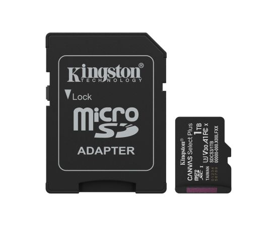 Kingston Technology 1TB microSDXC Canvas Select Plus Gen3 150MB/s A1 Card + Adapter Карты памяти