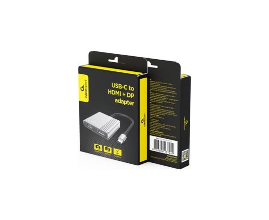 Dokstacija Gembird USB-C to HDMI + DP 4K 60Hz, black 18cm Dokstacijas portatīvajiem datoriem