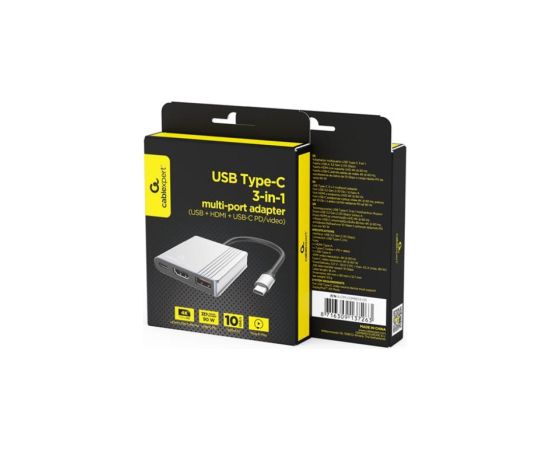 Dokstacija Gembird USB-C 3-in-1multi port (USBport + HDMI + USB-C video) PD 90W Dokstacijas portatīvajiem datoriem