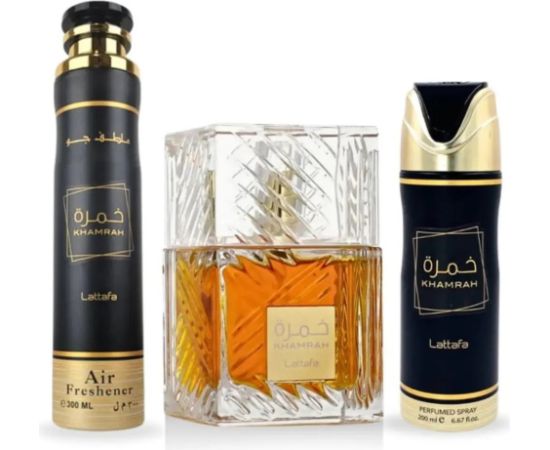 SET LATTAFA Khamrah EDP spray 100ml + DEO spray 200ml + AIR FRESHENER 300ml Jaunumi - Datori