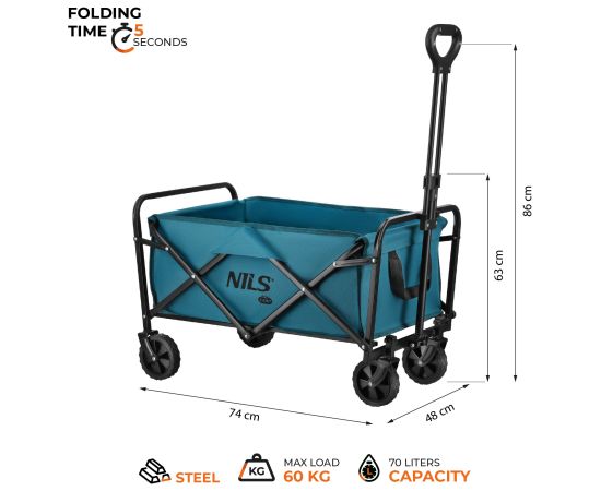 NC4306 saliekamā kempinga vagons TIRKĪZS 70L NILS CAMP Jaunumi - Sports