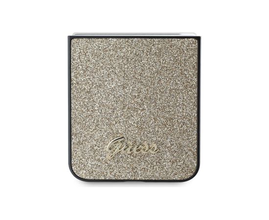 Guess PC/TPU Glitter Flakes Metal Logo Case Aizsargapvalks priekš Samsung Galaxy Z Flip 6/7 FE / zelts Neoriģinālie Maciņi