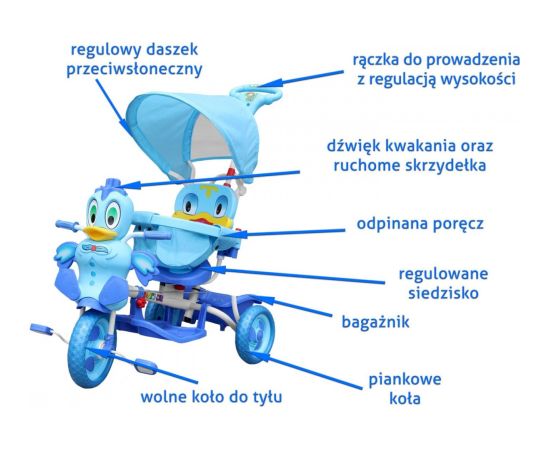 RoGer Duck Bērnu Trīsriteņu Velosipēds Ar Rokturi Zils Jaunumi, Bērnu preces