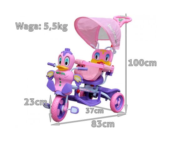 RoGer Duck Bērnu Trīsriteņu Velosipēds Ar Rokturi Rozā Jaunumi, Bērnu preces
