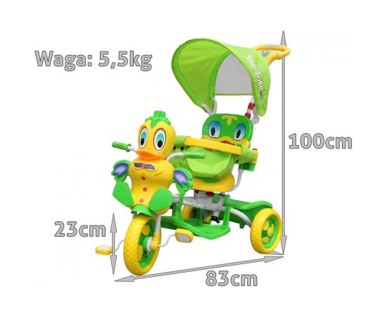 RoGer Duck Bērnu Trīsriteņu Velosipēds Ar Rokturi Zaļš Jaunumi, Bērnu preces