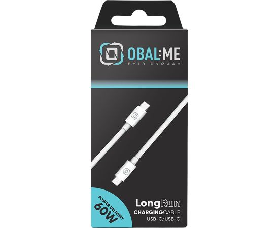 OBAL:ME LongRun USB-C|USB-C kabelis | 60W | 1m | balts Data USB kabeļi