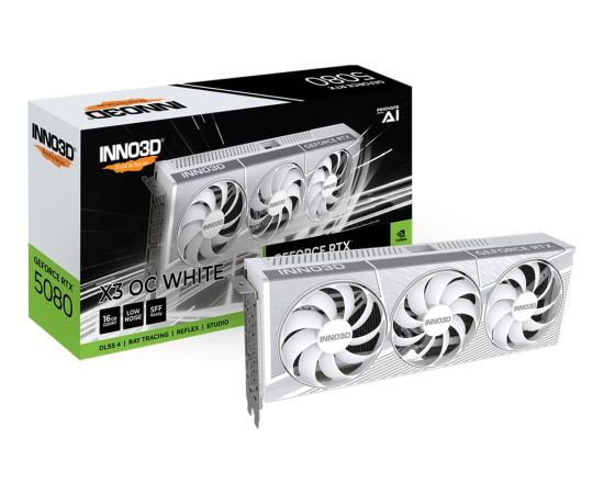 INNO3D GeForce RTX 5080 X3 OC WHITE, graphics card white, DLSS 4, 3x DisplayPort, 1x HDMI 2.1 Grafiskās video kartes