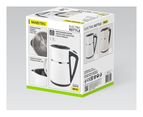 Czajnik elektryczny 1,7l 2200W MR-030-WHITE MAESTRO Tējkannas (elektriskās)