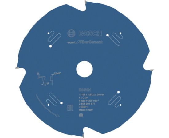 Griešanas disks šķiedru cementam Bosch Expert for Fiber Cement; 168x20x1,8 mm; Z4 Zāģripas