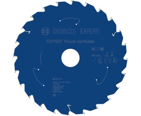 Griešanas disks kokam Bosch EXPERT Wood; 190x1,5/1x30 mm; z24 Zāģripas