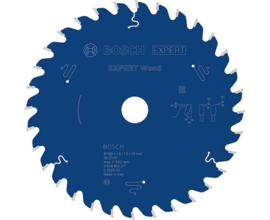 Griešanas disks kokam Bosch EXPERT Wood; 165x1,8/1,3x20 mm; Z32 Zāģripas