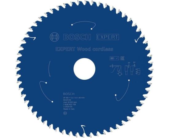 Griešanas disks kokam Bosch EXPERT Wood; 190x1,5/1x30 mm; Z60 Zāģripas