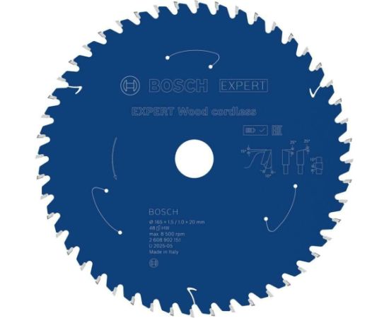 Griešanas disks kokam Bosch EXPERT; 165 x 1,5/1 x 20 mm; Z48 Zāģripas