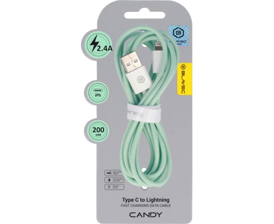 OEM Blavec Кабель Candy в оплетке -|USB to Lightning | 2.4 A | 2 m |Apple CarPlay (CCA-UL24GN20) зеленый Дата USB-кабели