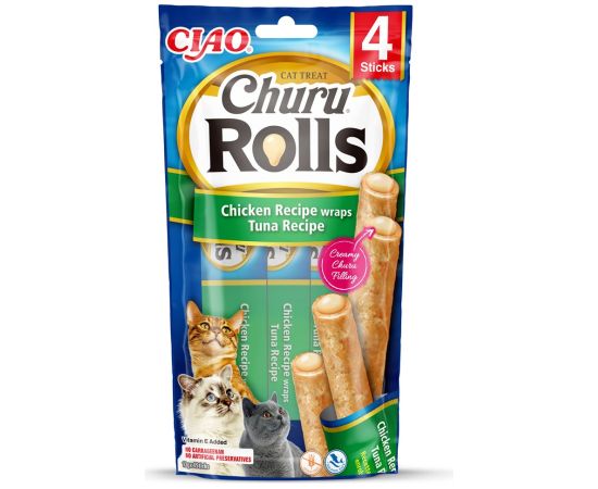 INABA Churu Rolls Chicken recipe wraps Tuna recipe - cat treats - 4x10 g Kaķu sausā barība