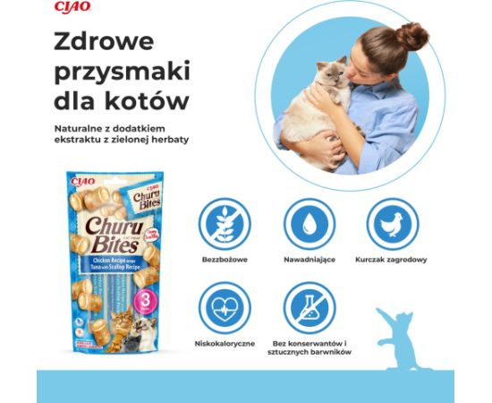 INABA Churu Bites Chicken with tuna and scallops - cat treats - 3x10 g Kaķu sausā barība