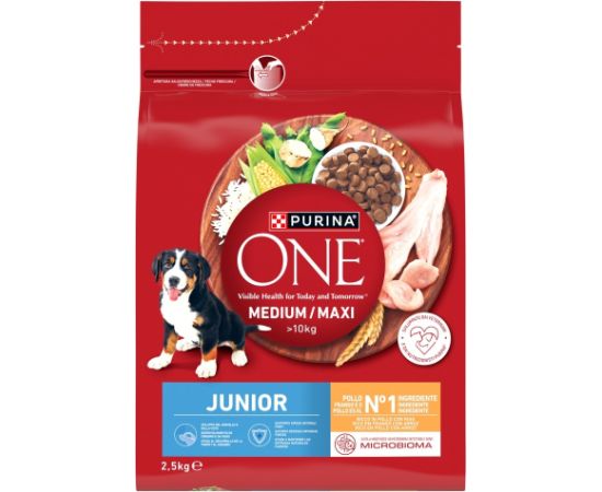 PURINA ONE MED/MAX Junior Chicken & Rice 2,5kg Suņu barība