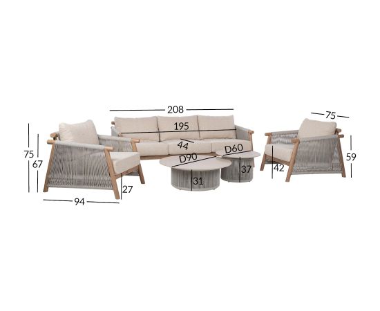 Garden furniture set DIANA sofa, 2 armchairs and 2 tables, beige Новинки Для дома и сада 