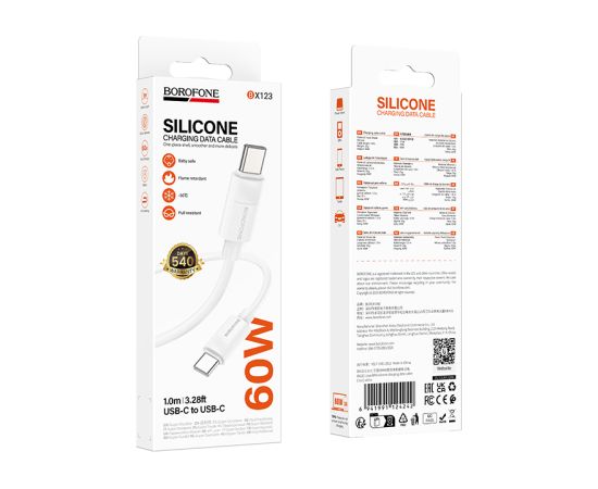 OEM Borofone kabelis BX123 Leya | no Type C  uz Type C  | PD 60W | 3A | 1 m | balts Data USB kabeļi