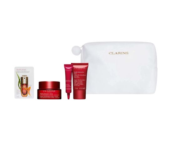 Multi-Intensive Set Clarins: Super Restorative, Reparative, Day, Cream, For Face, 50 ml + Super Restorative, Reparative, Night, Cream, For Face, 15 ml + Total Eye, Lift, Eye Serum, 7 ml + Double Serum, Bi-Phase, Daily, Serum, For Face, 0.9 ml *Sample + Cl Dāvanu komplekti