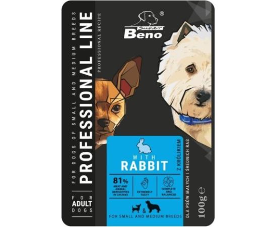 Super Benek SUPER BENO Adult Small and medium Rabbit - Wet dog food - 100 g Suņu barība