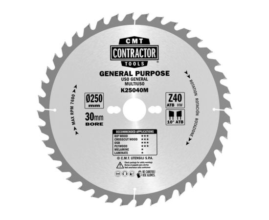 Griešanas disks kokam CMT K16524H; 165x20 mm; Z24; 15° Zāģripas