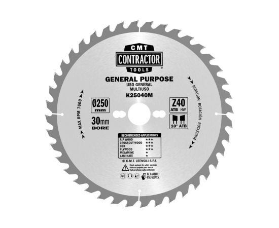 Griešanas disks kokam CMT K21624M; 216x30 mm; Z24; -5° Zāģripas