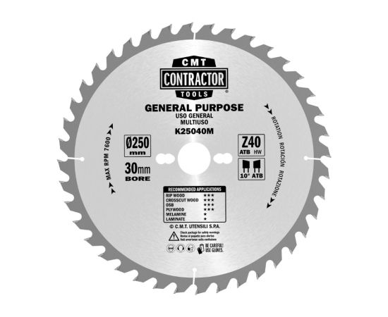 Griešanas disks kokam CMT K18424H-X10; 184x20 mm; Z24; 15° Zāģripas