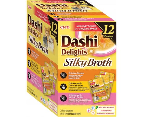 INABA SILKY BROTH Kurczak Ryba Przegrzebki karma mokra dla kota 12x40g- 480g Kaķu konservi