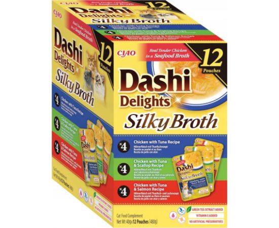 INABA SILKY BROTH mix formuł z kurczakiem karma mokra dla kota 12x40g- 480g Kaķu konservi