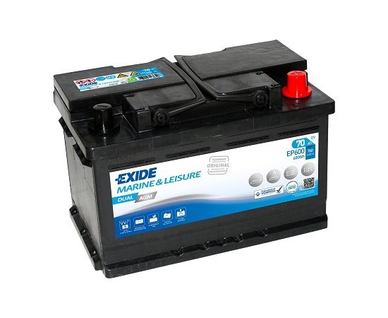 70Ah 760A akumulators EXIDE AGM Marine Dual 278x175x190-+ Akumulatori